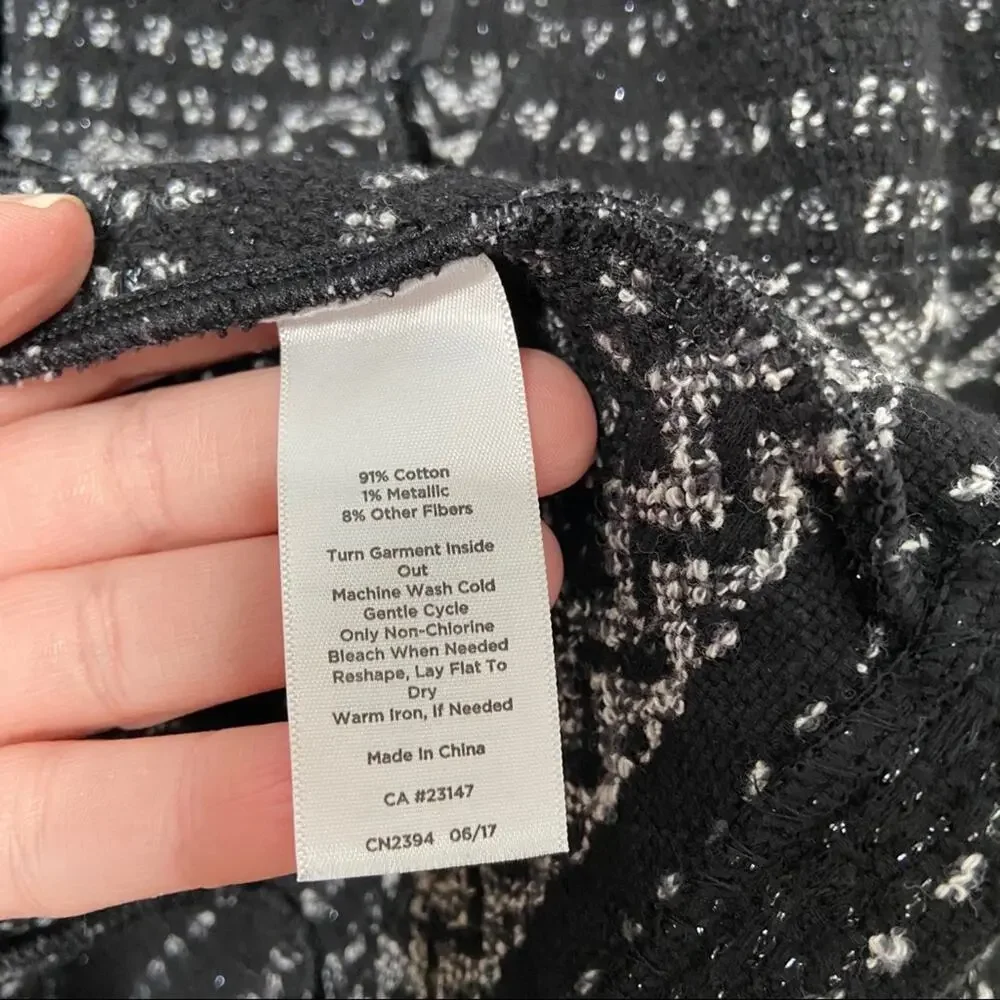 Talbots Tweed Blazer Black Silver Open Front Coat Preppy Work Minimalist Size SP